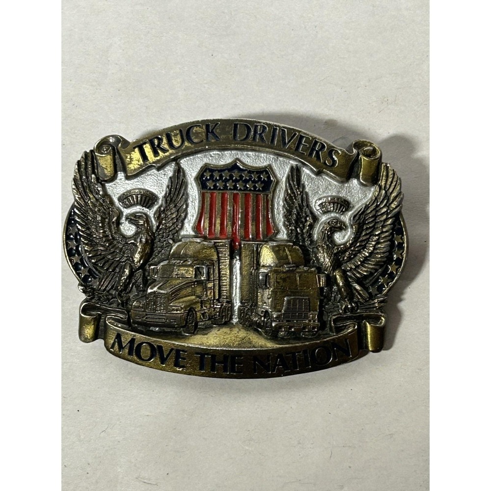 Vtg 1987 Truck Drivers Move The Nation Brass Belt Buckle Made in USA #1826